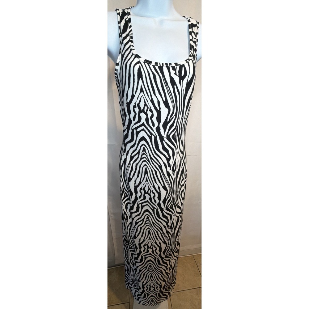 Women's Zebra Print Bodycon Tank Midi Dress Black White Sleeveless Size S - Picture 5 of 8